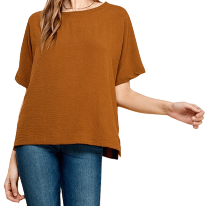 Cognac Minimalist Textured Blouse - LARGE & XL ONLY - Kin Trading Post