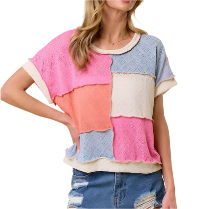 Colorblock Knit Short Sleeve - Made in USA