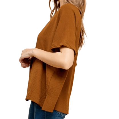 Cognac Minimalist Textured Blouse - LARGE & XL ONLY - Kin Trading Post