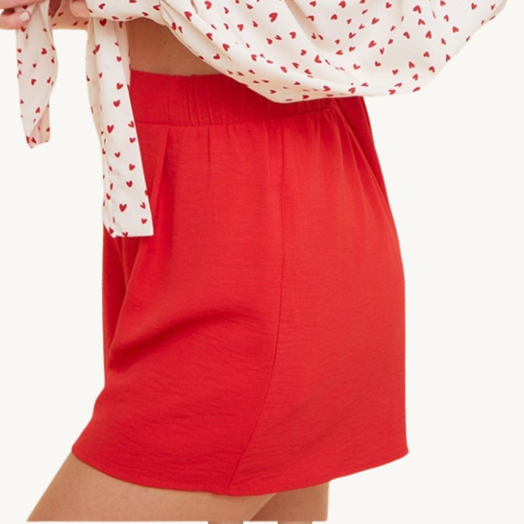 Side View of Red Dressy Shorts, Made in USA