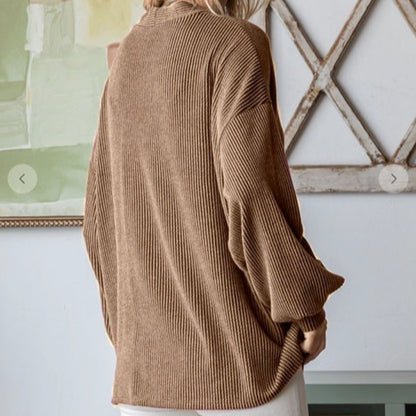 CHESTNUT BROWN CARDIGAN, OPEN FRONT - MADE IN USA