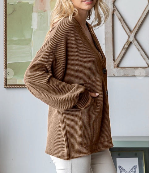 CHESTNUT BROWN CARDIGAN, LONG SLEEVE - MADE IN USA