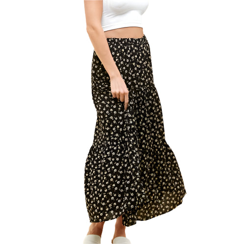 Black Floral Maxi Skirt - Made in USA 