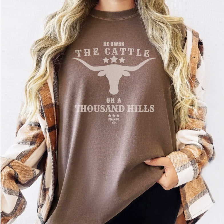 He Owns the Cattle on A Thousand Hills Brown T-Shirt