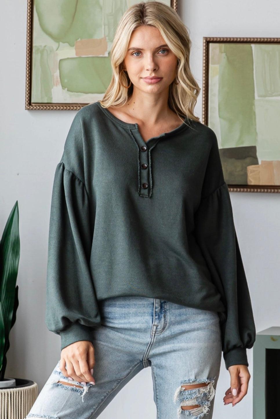 Hunter Green Crochet Back Long Sleeve - Made in USA - Kin Trading Post