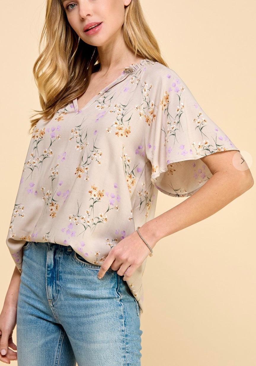 Open Sleeve, Floral Blouse, Made in USA