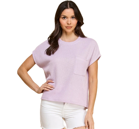 Lavender Knit Short Sleeve Top - Made in USA