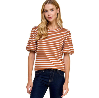 Striped Puffed Short Sleeve Top - Made in USA - Kin Trading Post