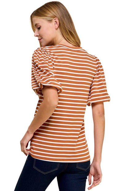 Striped Puffed Short Sleeve Top - Made in USA - Kin Trading Post