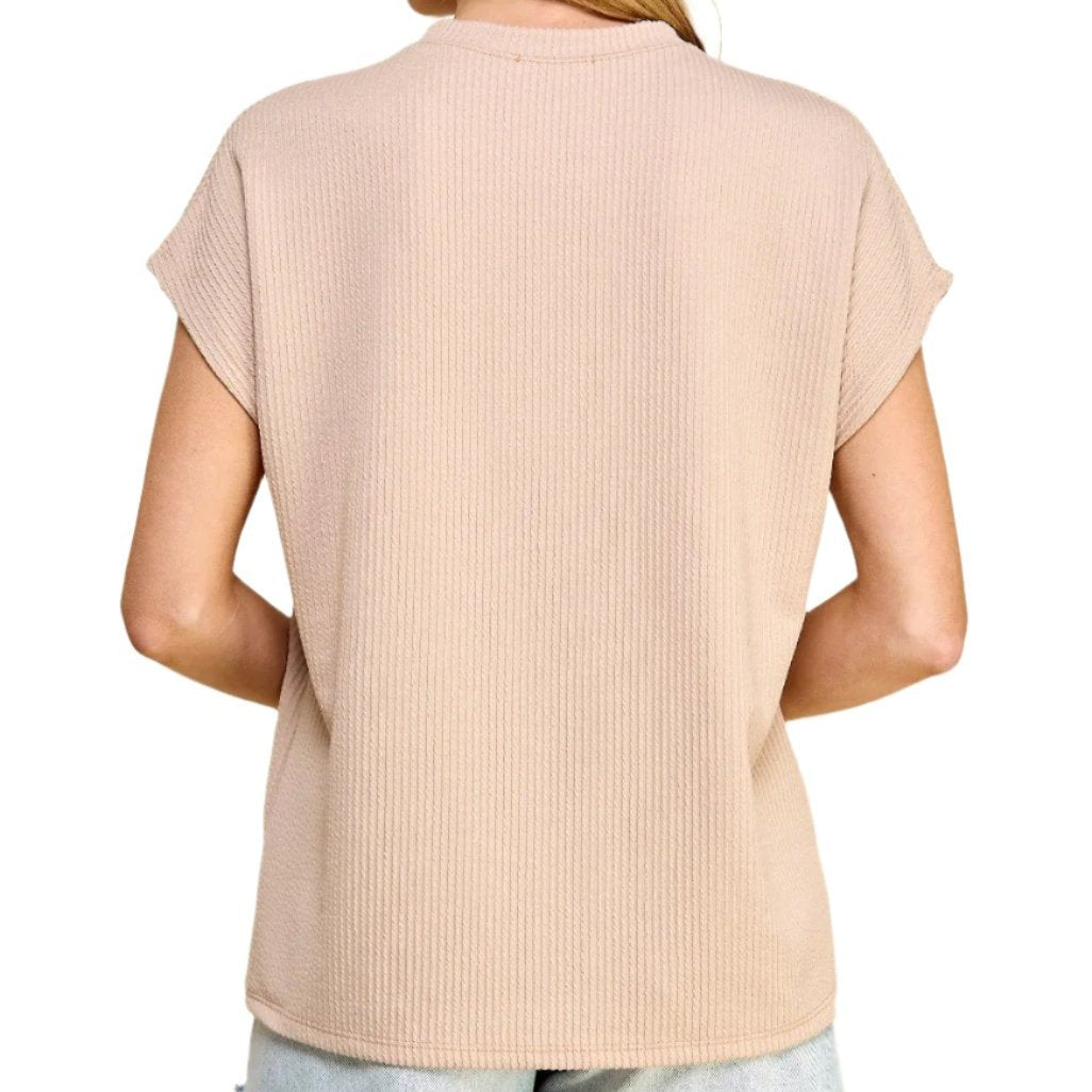 Back of Ribbed Nude Color Top 