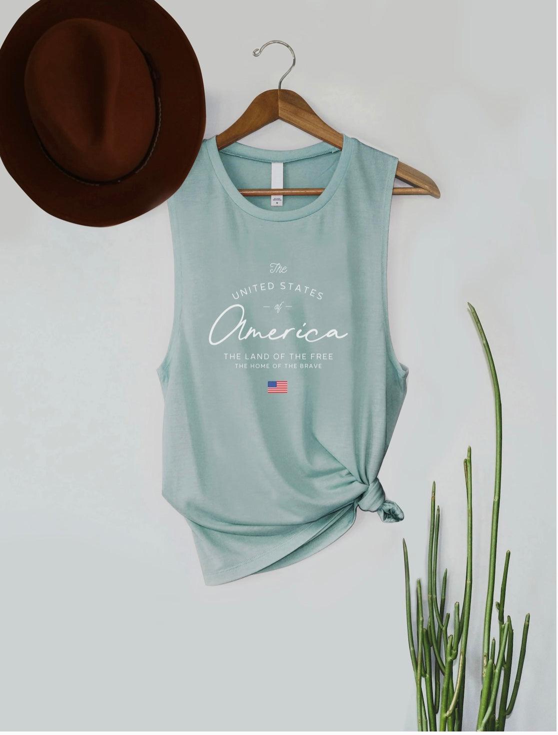 The United States of America - Minimalist Tank in Heather Dusty Blue - Kin Trading Post