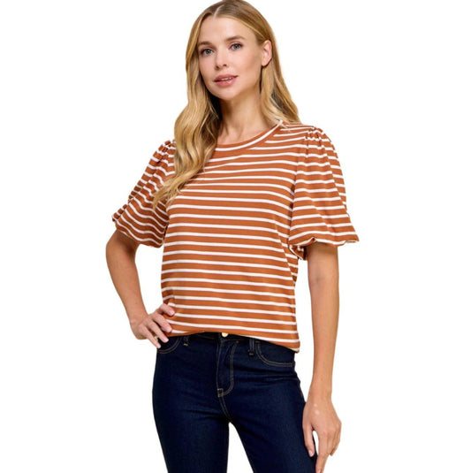 Striped Puffed Short Sleeve Top - Made in USA - Kin Trading Post