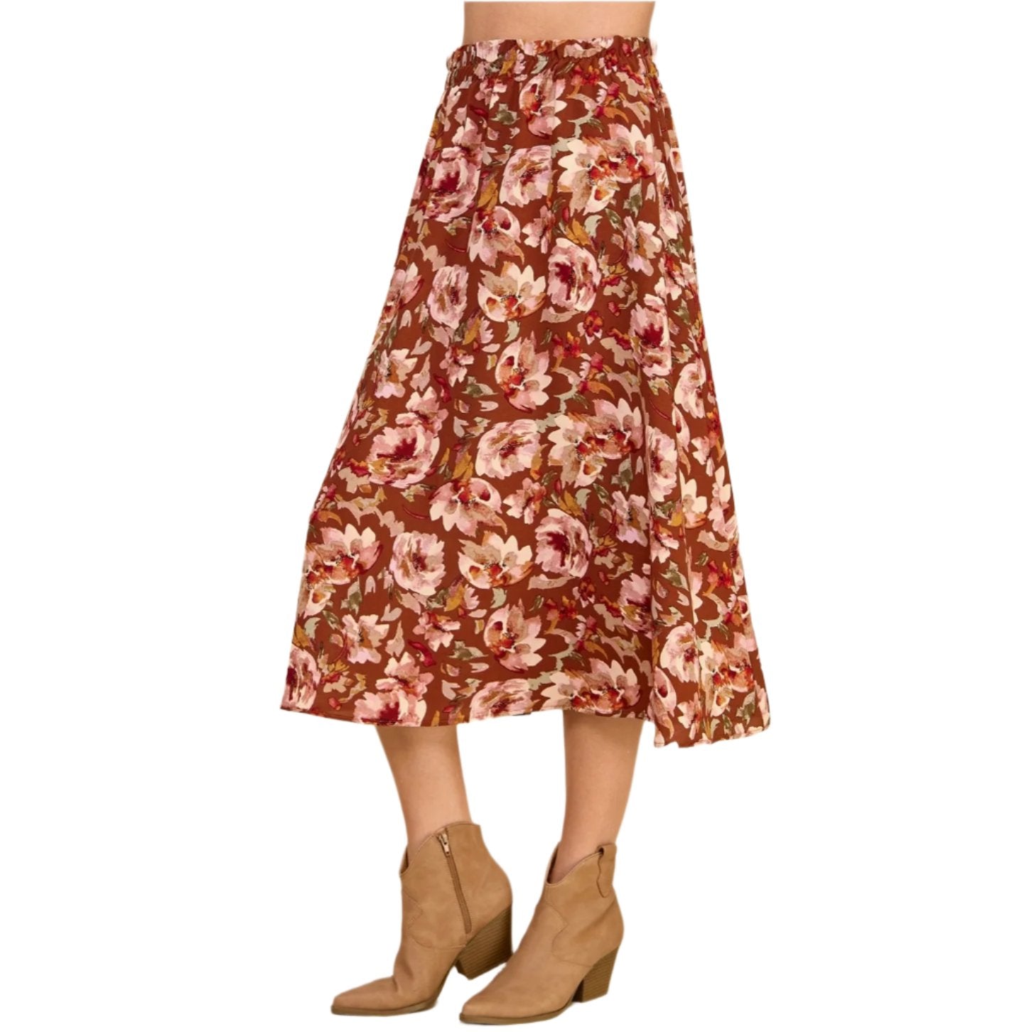 Floral Red Brown Skirt - Made in USA